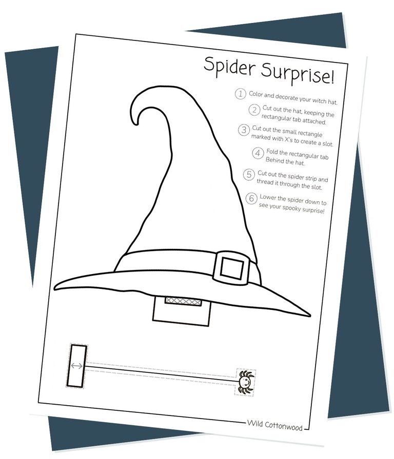 Spider Surprise Witch Hat Craft            Free Printable                          Halloween Activity for Kids
