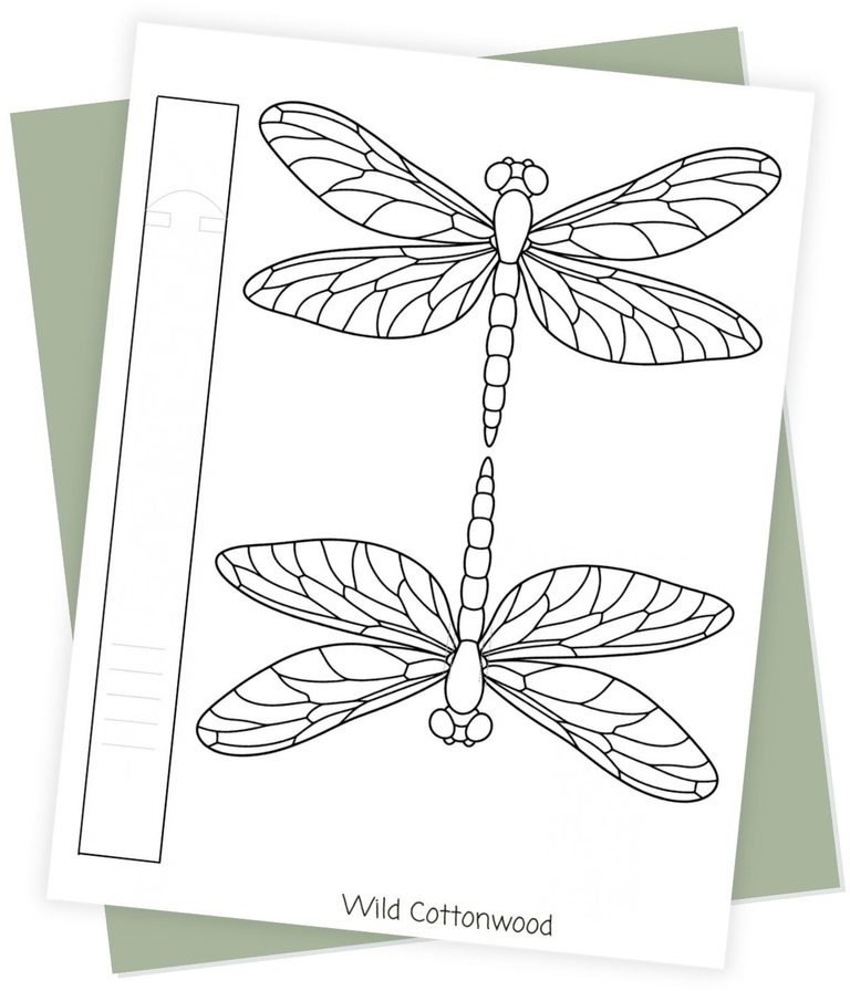 Free printable dragonfly wristband and puppet craft for kids with two dragonfly coloring templates