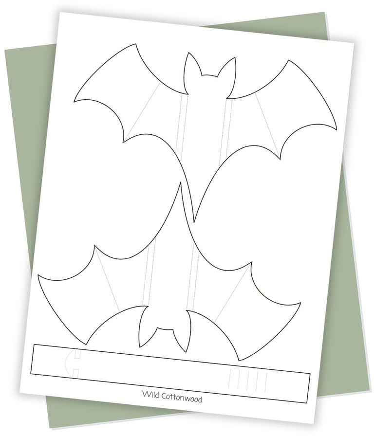Free printable bat craft template for kids with two bat outlines to color and cut out for a flapping Halloween bracelet.