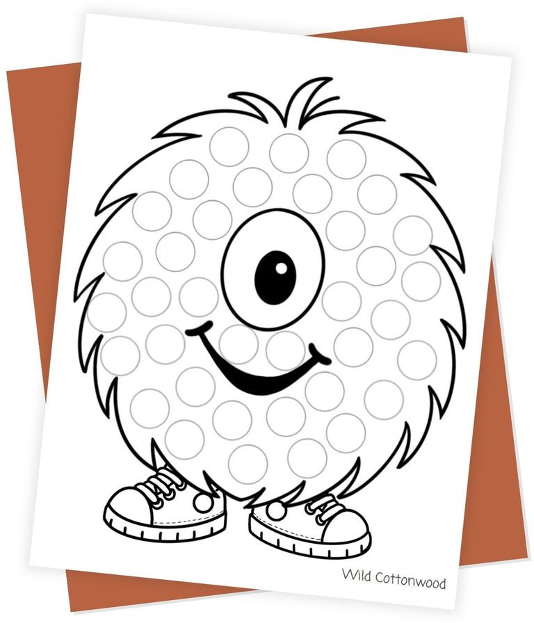 Free monster dot marker printable featuring a cute one-eyed monster with circles to decorate.